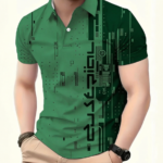 Men’s Green Tech-Print Polo Shirt
