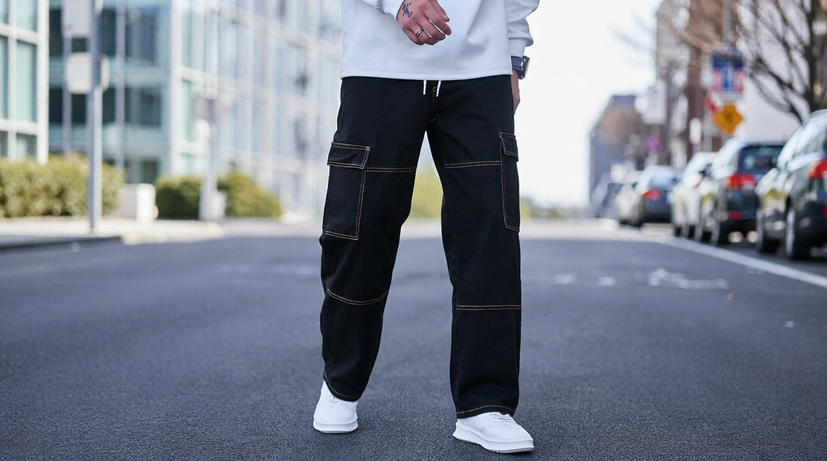 1777870502 Men’s Denim Cargo Pants - Image 1